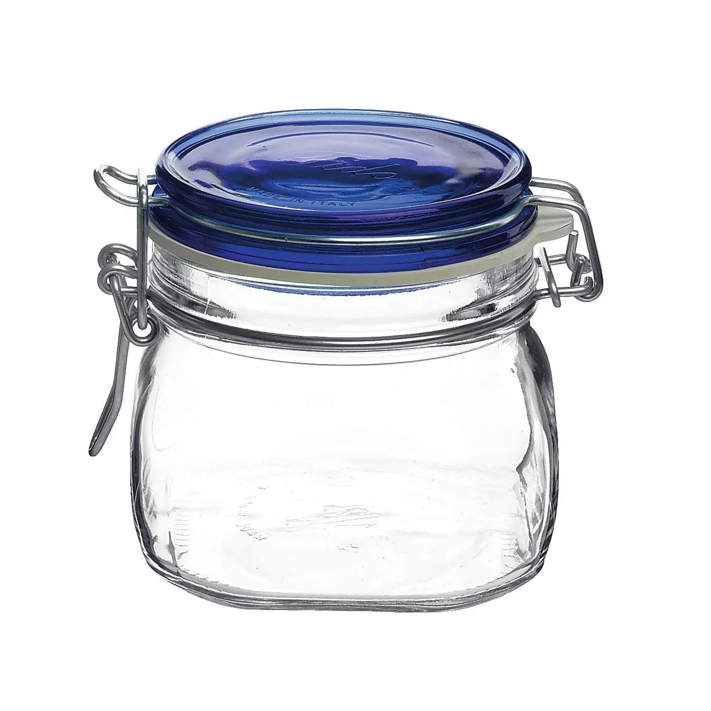 Bormioli Rocco Fido Square Jar with Blue Lid, 17.5 Ounce
