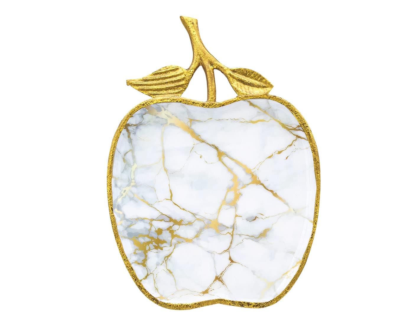 Godinger Marble Cutting Board Apple Shaped White and Gold