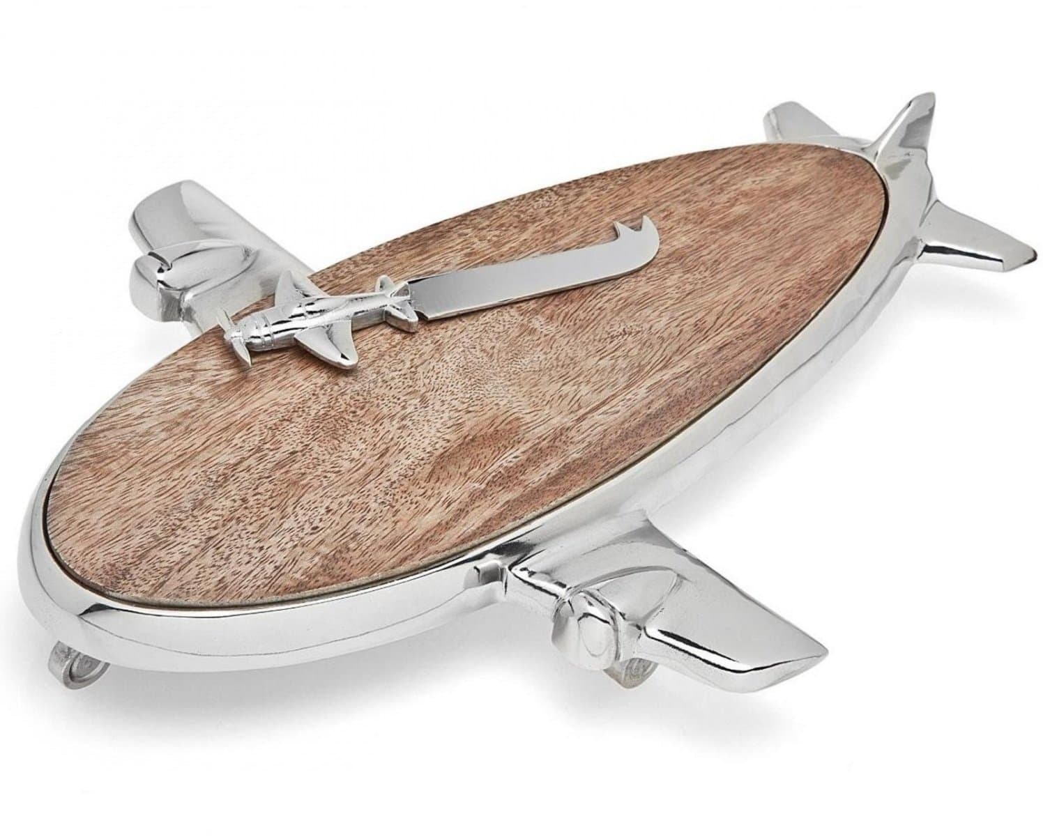 Godinger Nickel Plated Airplane with Wooden Cheese Board