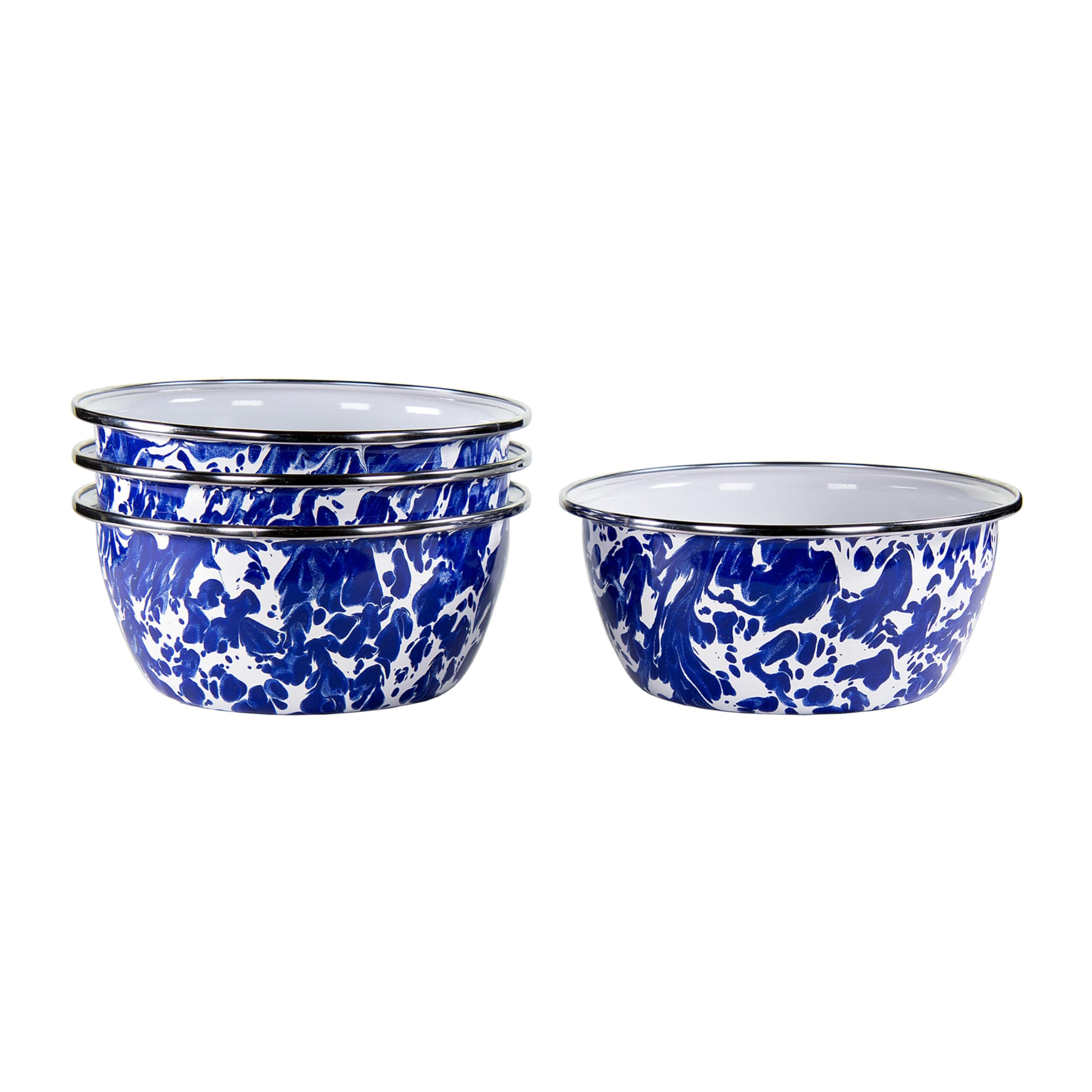 Golden Rabbit Enamelware Salad Bowls Cobalt Swirl Set of 4
