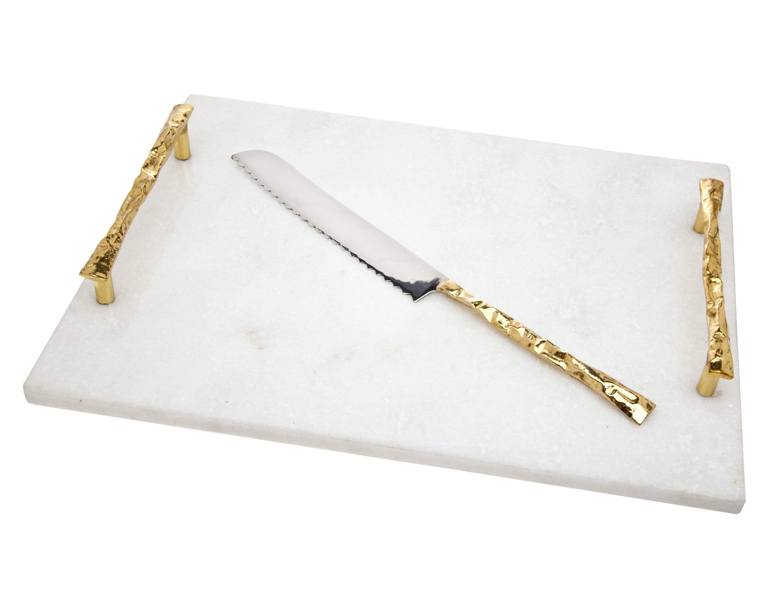 Godinger Marble Challah Board with Gold Trim and Knife