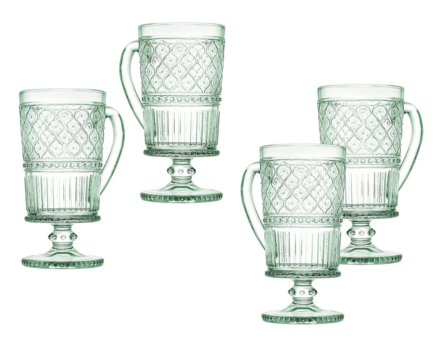 Godinger Glass Coffee Mugs Green Set of 4 12oz