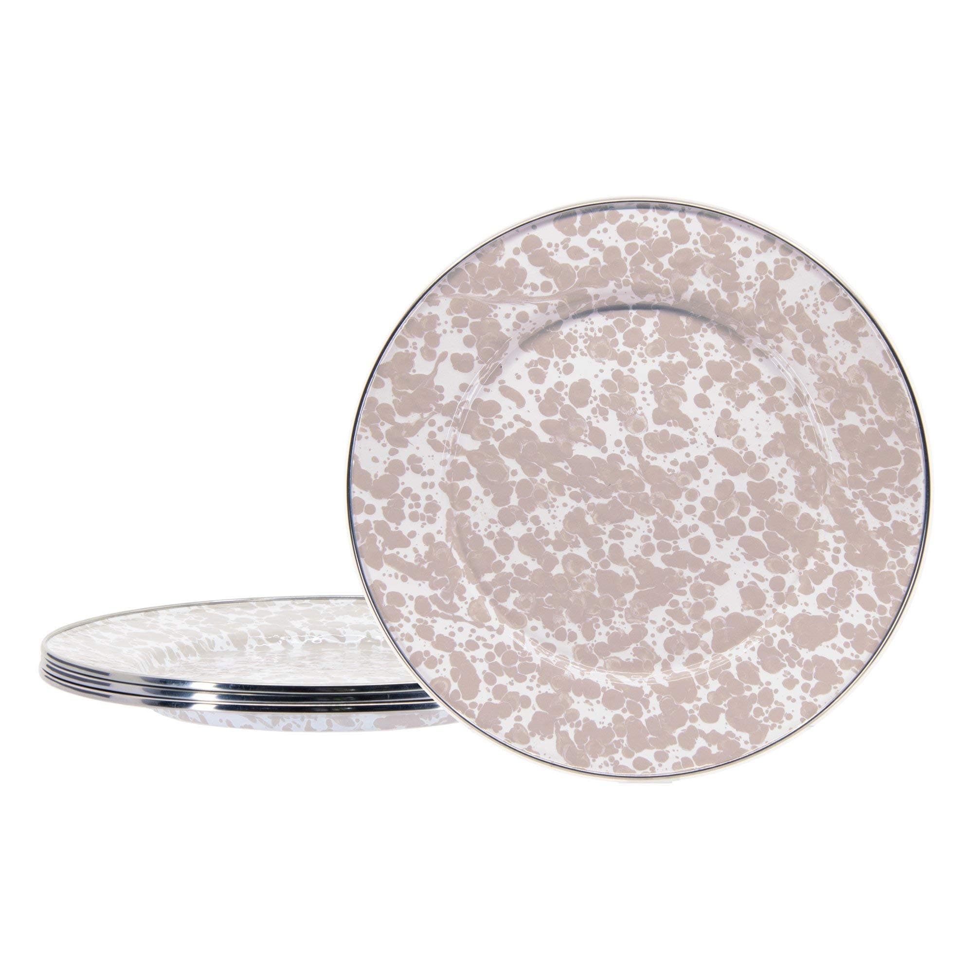 Golden Rabbit Enamelware Dinner Plates Taupe Swirl Set of 4