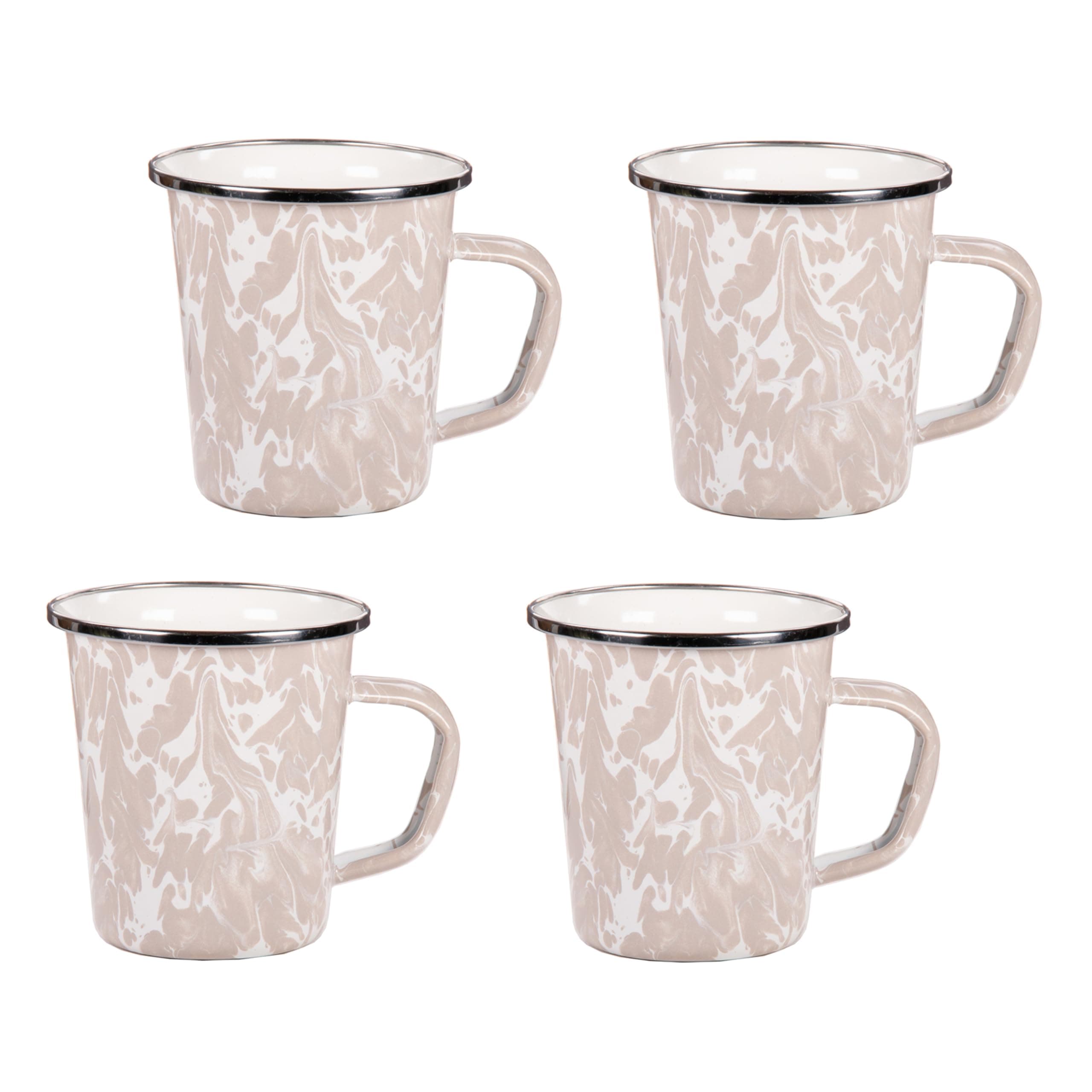 Golden Rabbit Enamelware Latte Mugs, Taupe Swirl, Set of 4