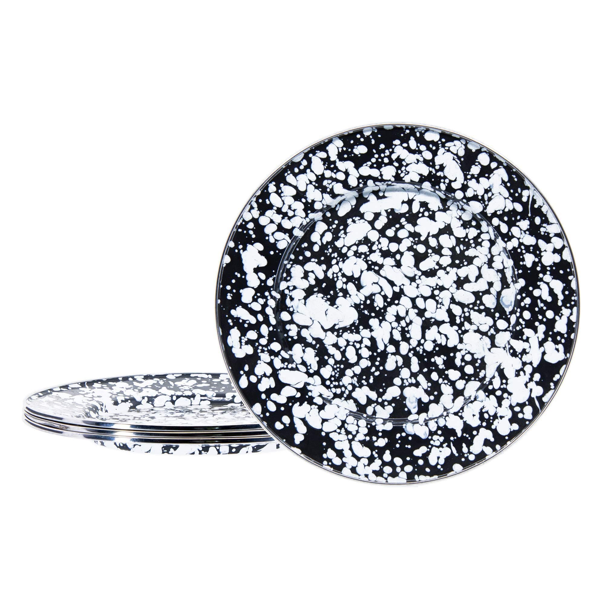 Golden Rabbit Enamelware Dinner Plates Black Swirl Set of 4