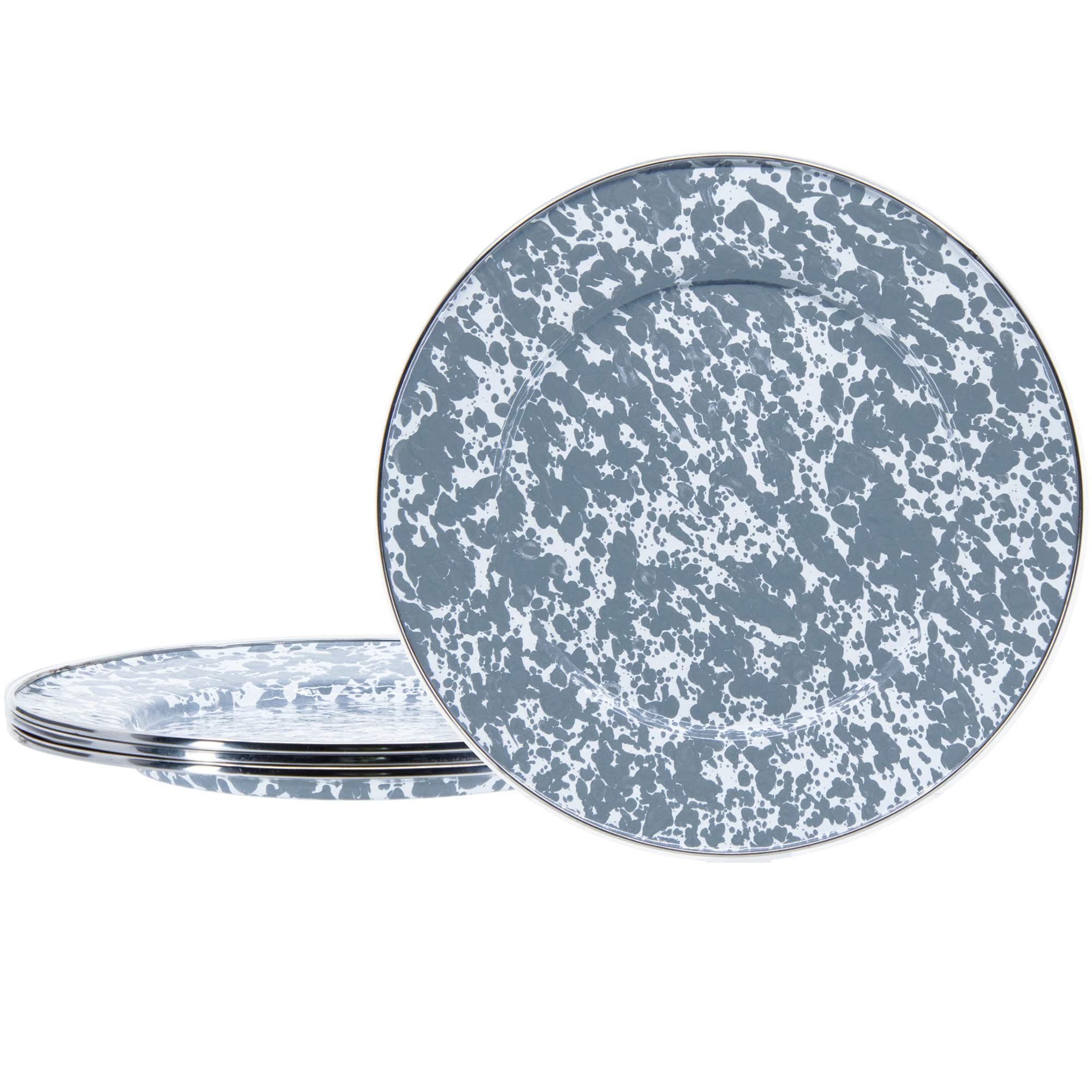 Golden Rabbit Enamelware Dinner Plates Grey Swirl Set of 4