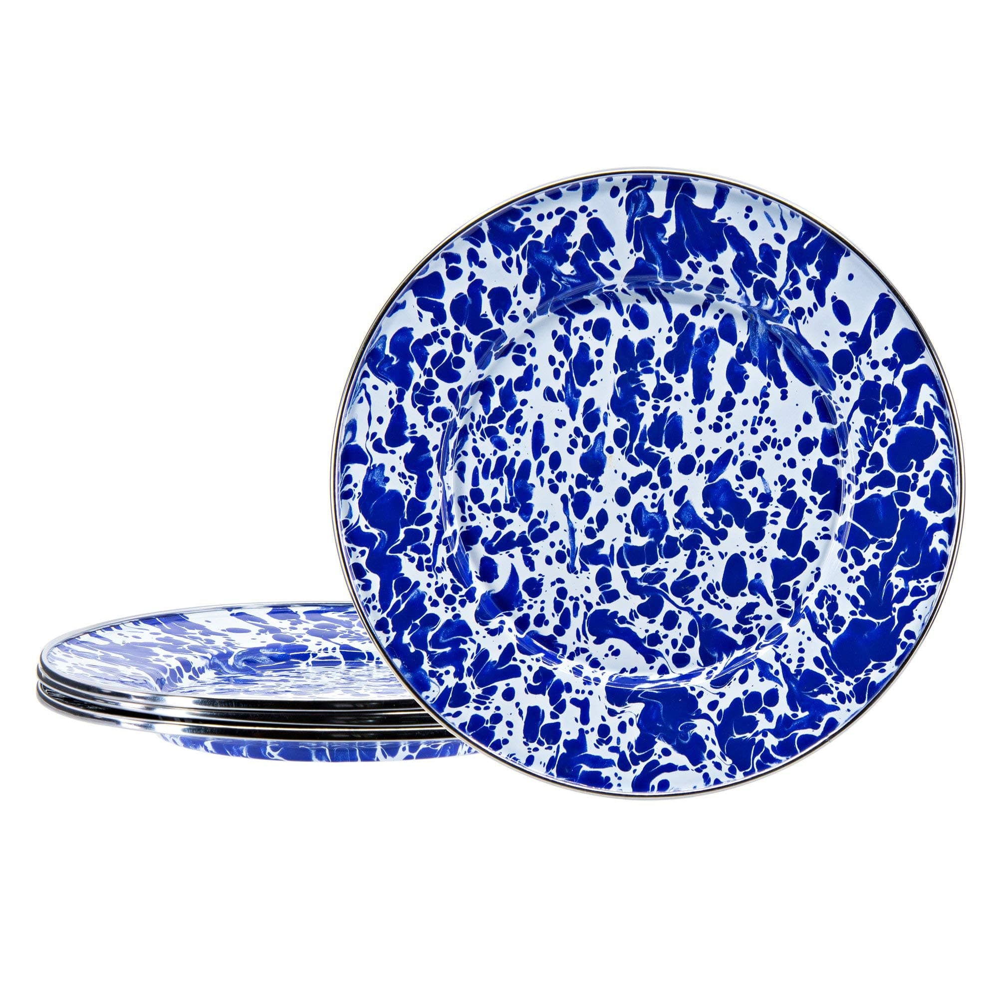 Golden Rabbit Enamelware Sandwich Plates Cobalt Swirl Set of 4