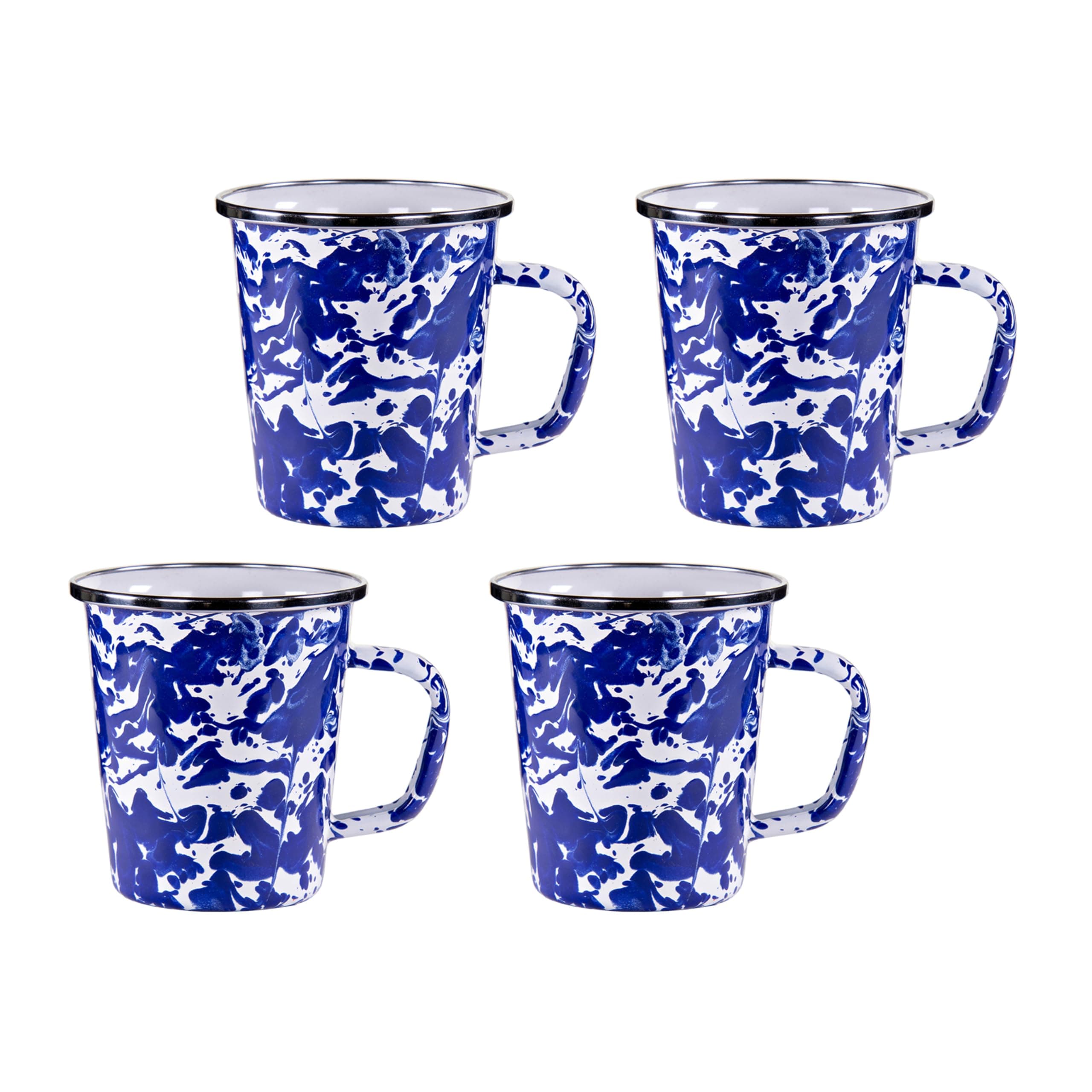 Golden Rabbit Enamelware Latte Mugs Cobalt Swirl Set of 4