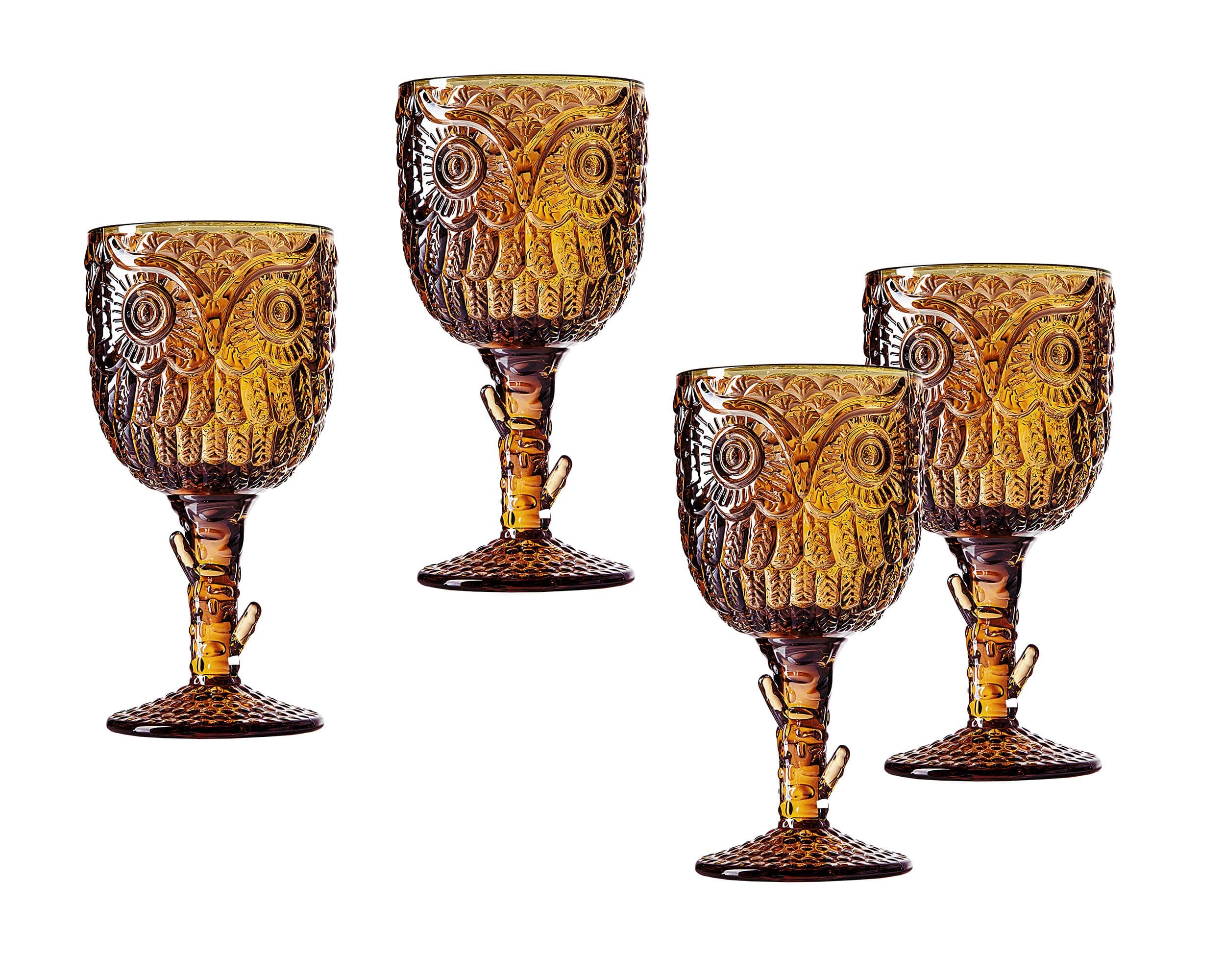 Godinger Owl Wine Glasses Stemmed Set of 4